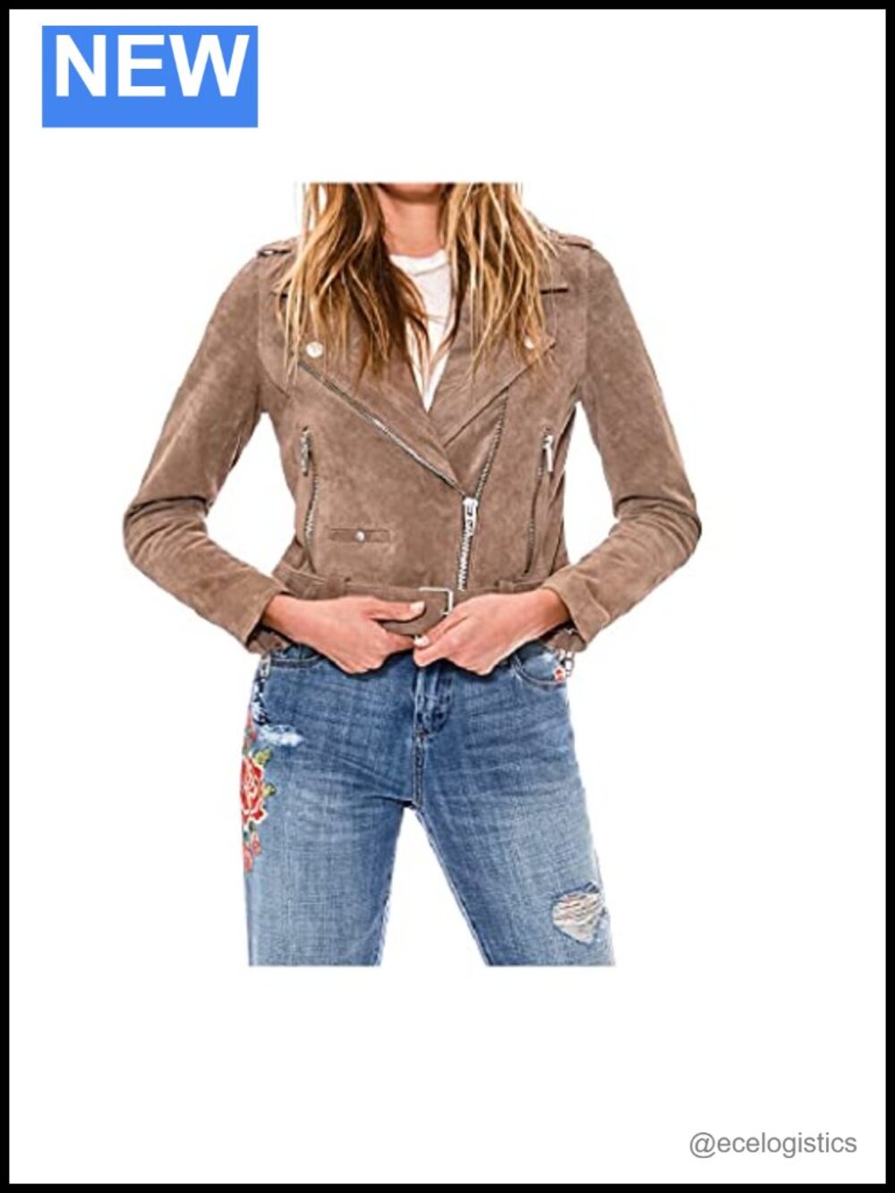 Suede Moto Jacket Women's Faux Leather Zip Front